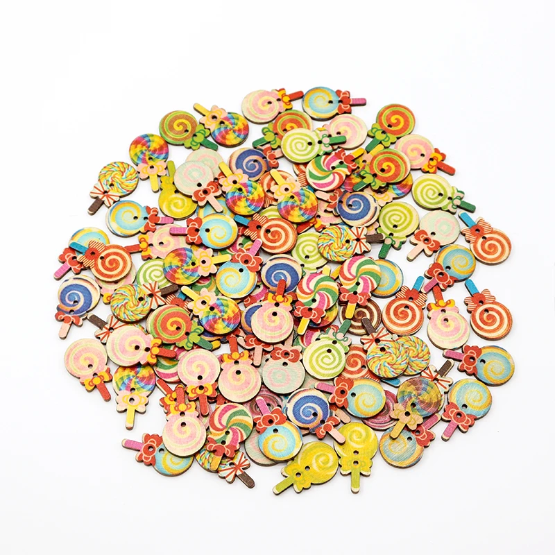 

100Pcs Vintage Mixed Painting Wooden Buttons For Crafts Scrapbooking Sewing Clothes Button DIY Kid Apparel Supplies 15-35mm