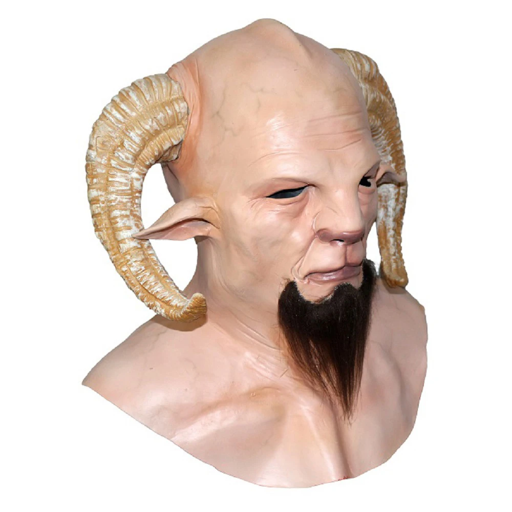 Horn Devil Demon Latex Mask Realistic Krampus Demon Mask Chirstmas Costume Headwear Party Horrible Props