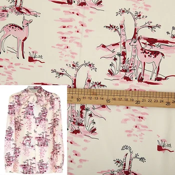 

100x145cm Fashion Cute Sika Deer Printing Imitate Silk Satin Fabric For Woman Blous Dress DIY Sewing