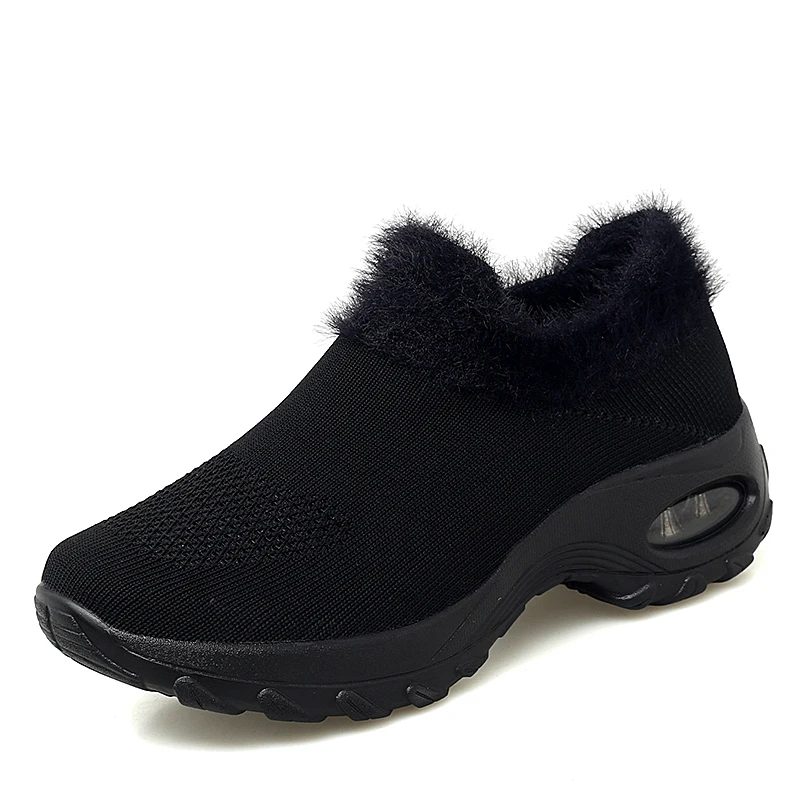 STS/женская зимняя обувь; зимняя обувь на меху, сохраняющая тепло; женская повседневная обувь; водонепроницаемый светильник; увеличивающая рост плюшевая уличная прогулочная обувь - Цвет: black