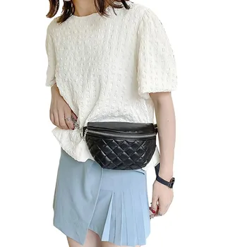 

Women Check Striped Waist Bag High Quality Leather Female Belt Bag Luxury Designer Fanny Pack Shoulder Crossbody Chest Bags Purs