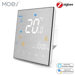 Moes Tuya ZigBee Smart Thermostat for Water/Electric floor Heating Water/Gas Boiler Brushed panel 2MQTT Alexa Google Smart Life
