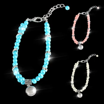

Pearl Pet Collar For Dogs Cats Silver Plating Bells Dogs Necklace jewelry Adjustable Collar Puppy kitten Accessories D40