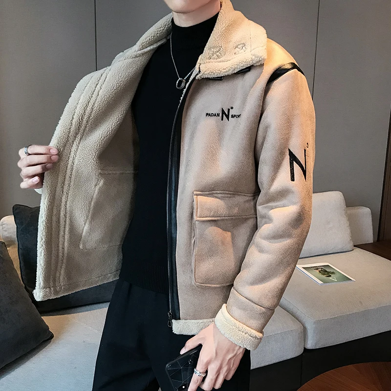 

Winter Jacket Men Bomber Homme Suede Fur Jacket Erkek Thick Warm Outwear Slim Fit Deri Ceket Coats Mens Fur Collar Parka Clothes