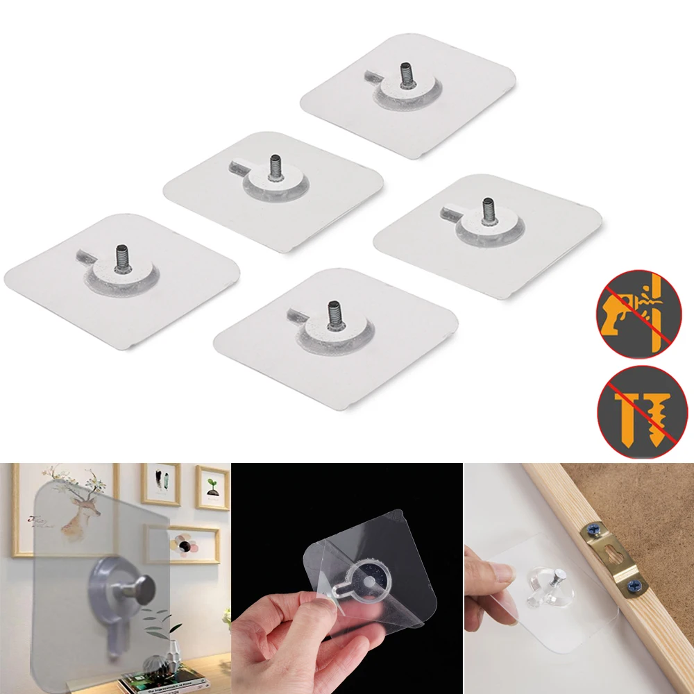 2/4pcs Seamless Adhesive Hook Nontrace Photo Frame Hook Transparent
