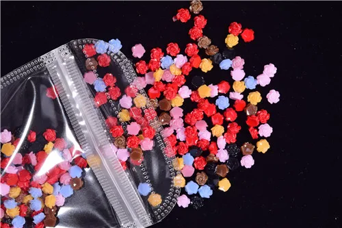 100pcs/Bag 6mm Colorful Flower Resin Stone Nail Charms Jewelry 3D Nail Art Decoration Cellphone Decoration Beauty Supplies ZCF10