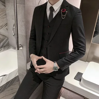 

(Jacket + pants + vest) men's three-piece size S-3XL, fashion business wedding dress suit Blazer pant Waistcoat