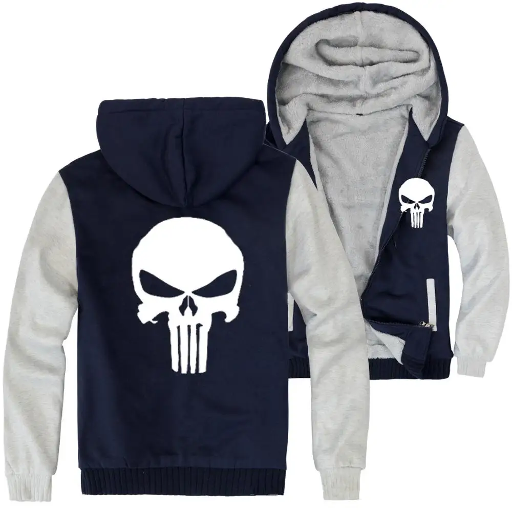 Fivsole США размер зимние толстые толстовки для мужчин черепа на молнии куртки с флисом толстовка с капюшоном размера плюс Прямая поставка - Цвет: blue gray