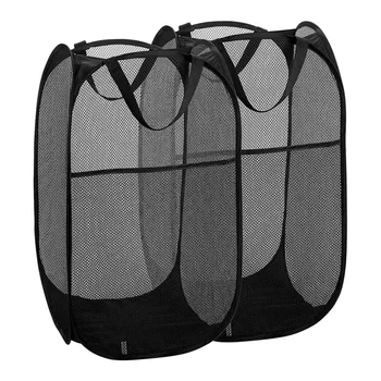 

JEYL 2 Packs Mesh Up Laundry Hamper (Black) with Portable, Durable Handles, Collapsible for Storage, Foldable Pop-Up Laundry Bag