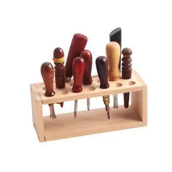 

OOTDTY Wooden Organizer Rack Holder Different Sizes Slots Storage Box for DIY Tools Leather Tools Leather Craft Tools Storage Bo