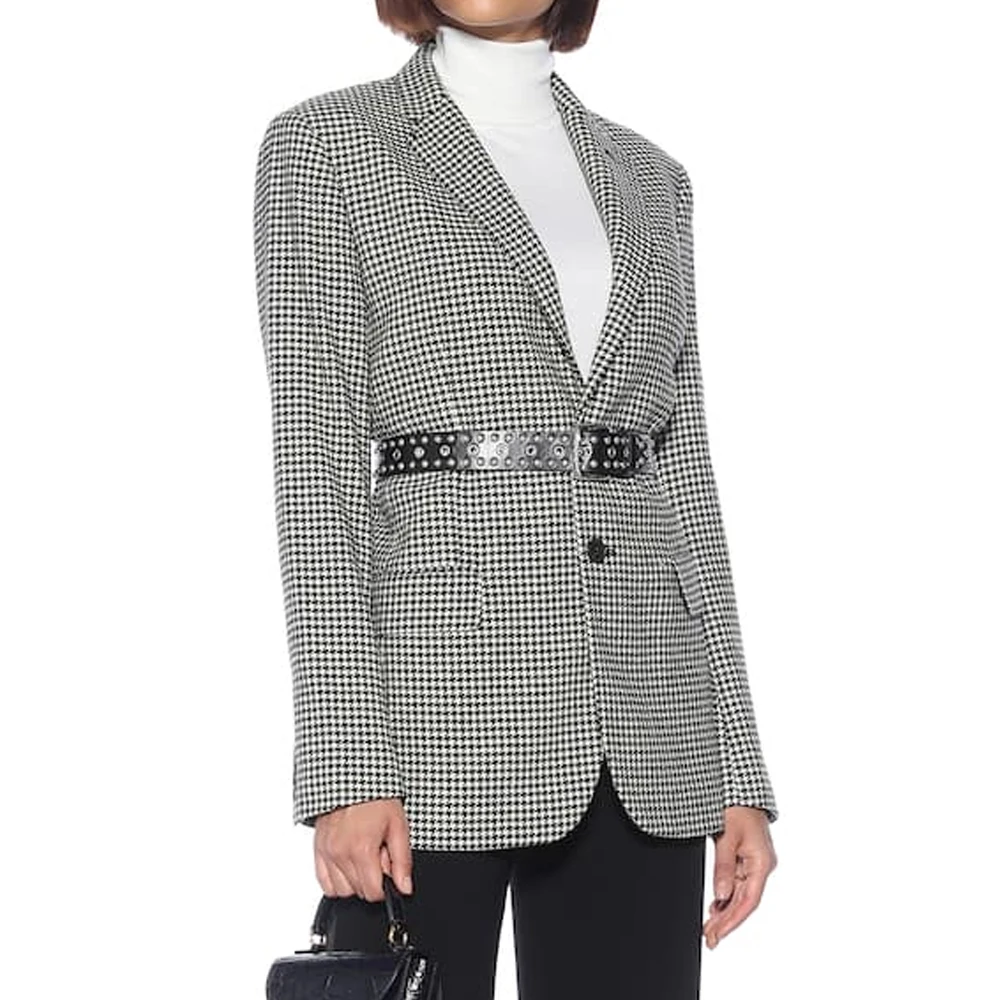 

Winter Lady Houndstooth Jacket Vintage Single Breasted Office Ladies Plaid Blazer Long Sleeve Loose Houndstooth Suit Coat Jacket