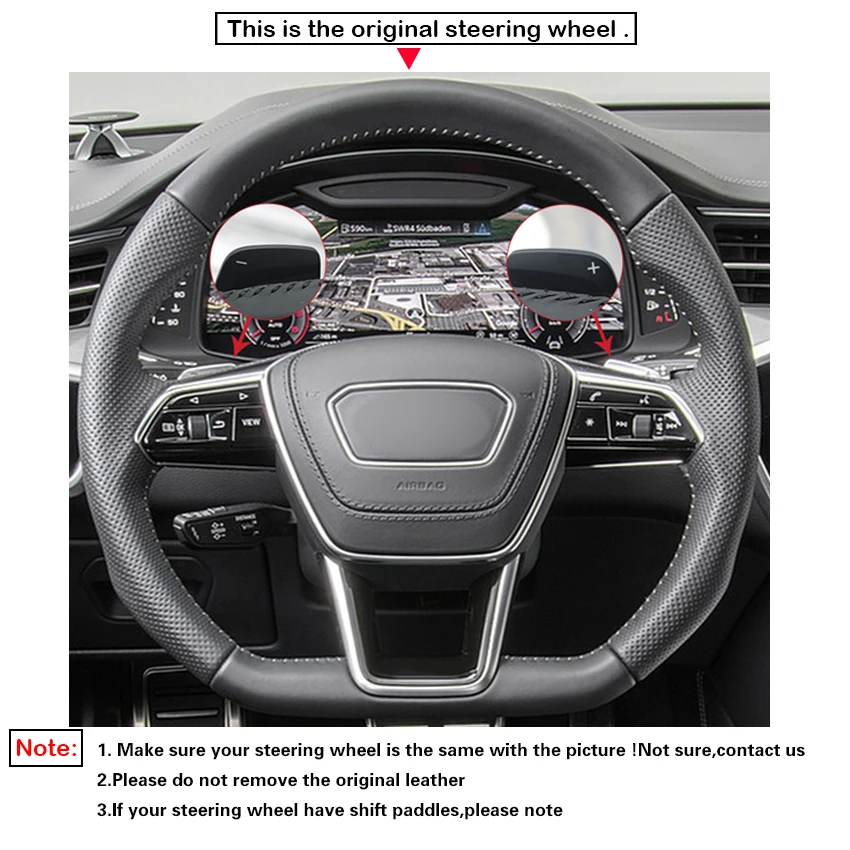 LQTENLEO черное замшевое рулевое колесо из натуральной кожи для Audi A6(C8) Avant Allroad- A7(K8)- S6 S7