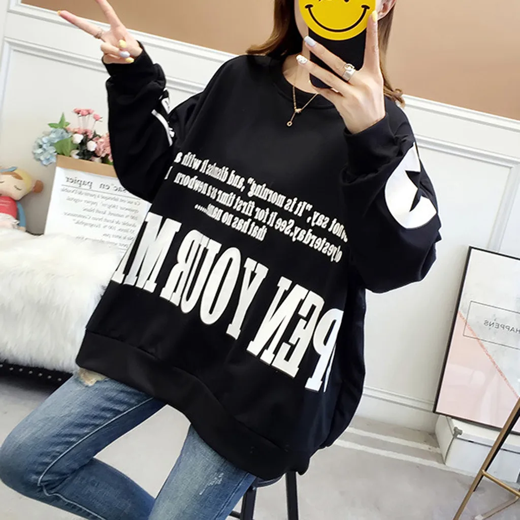JAYCOSIN, Женский пуловер, Harajuku, с буквенным принтом, одежда, модная рубашка, простая женская уличная толстовка, хип-хоп, свободные топы, одежда