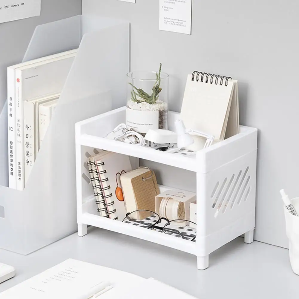 Desk Organizers Storage Shelf Double Tiers Plastic Cosmetic Sundries Organizer for Home Office Appliance