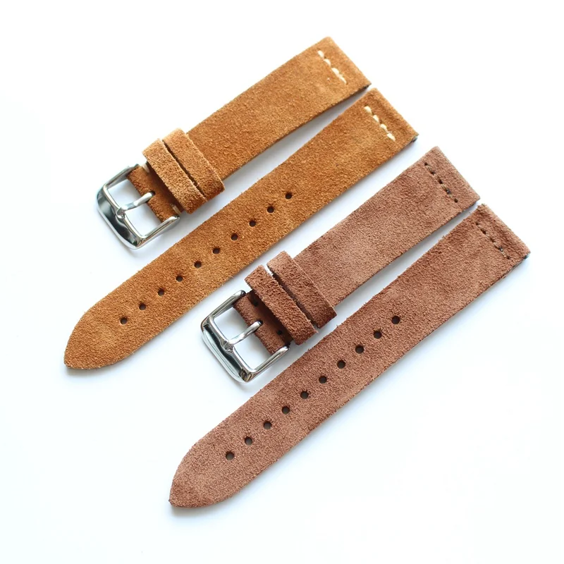 

Handmade Suede Leather Watch Strap 20 22MM Retro Soft Cowhide Men's Women's Adaptation Analog Watch Watch Bracelet