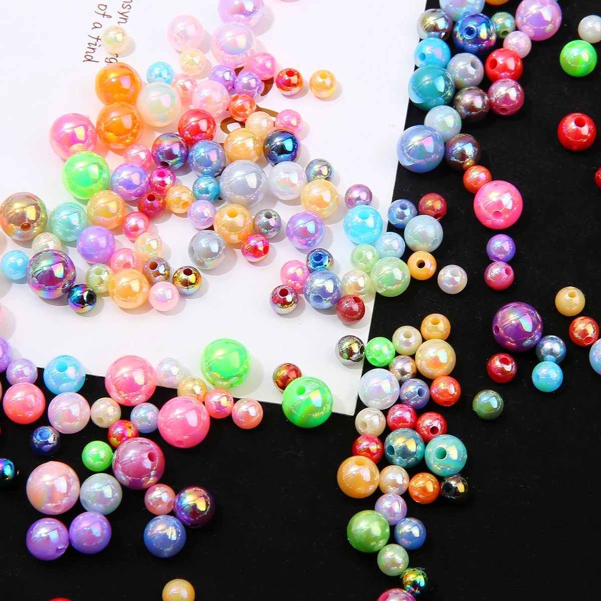 Plastic Beads 100Pcs Round AB Color Beads For Jewelry Making DIY Beautiful Plating Plastic Pearl Beads Loose Spacer Bracelet Necklaces DIY ABS