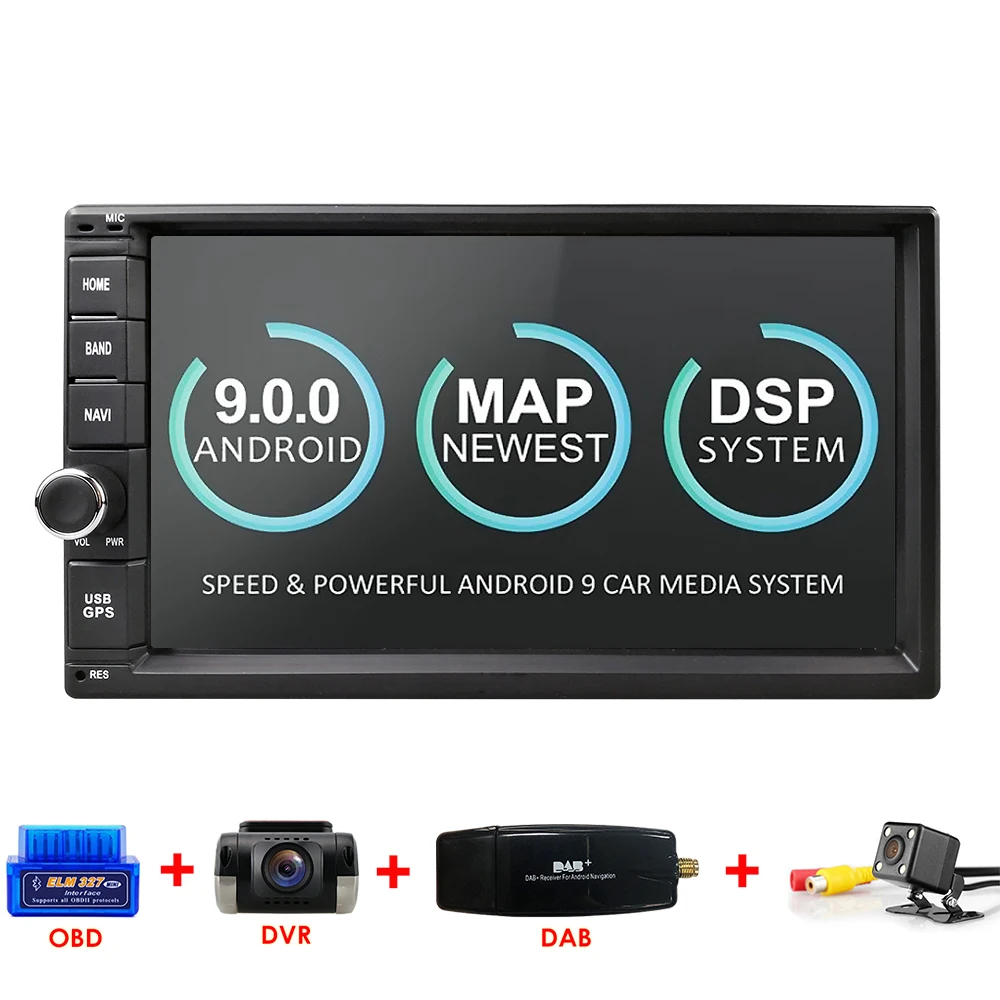 CAM4 OBD2 DVR DAB 2G ram Android 9,0 авто радио четырехъядерный 7 дюймов 2DIN универсальный автомобильный без dvd-плеера gps стерео аудио головное устройство поддержка DAB DVR OBD BT - Цвет: CAM4 OBD2 DVR DAB
