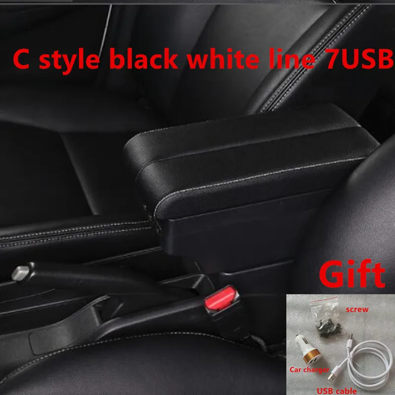 For Nissan Note armrest box USB Charging heighten Double layer - Название цвета: C black white line