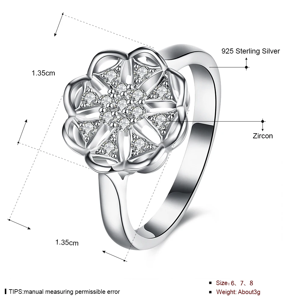 SILVERHOO Trendy Sterling Silver 925 Jewelry Flower Rings For Women 5A+ CZ Cubic Zirconia Hollow Ring Romantic Engagement Gift