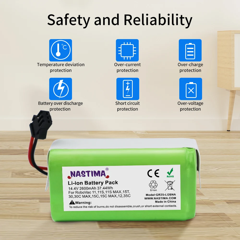 2PCS 14.4V 2600mAh Battery for Conga Excellence 990 1090 Ecovacs