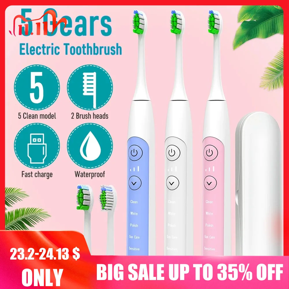 

Electric Toothbrush Sonic Wave Rechargeable Toothbrush Head Replaceable Whitening Powerful Ultrasonic Teeth Brush