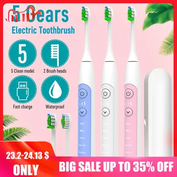 

Electric Toothbrush Sonic Wave Rechargeable Toothbrush Head Replaceable Whitening Powerful Ultrasonic Teeth Brush