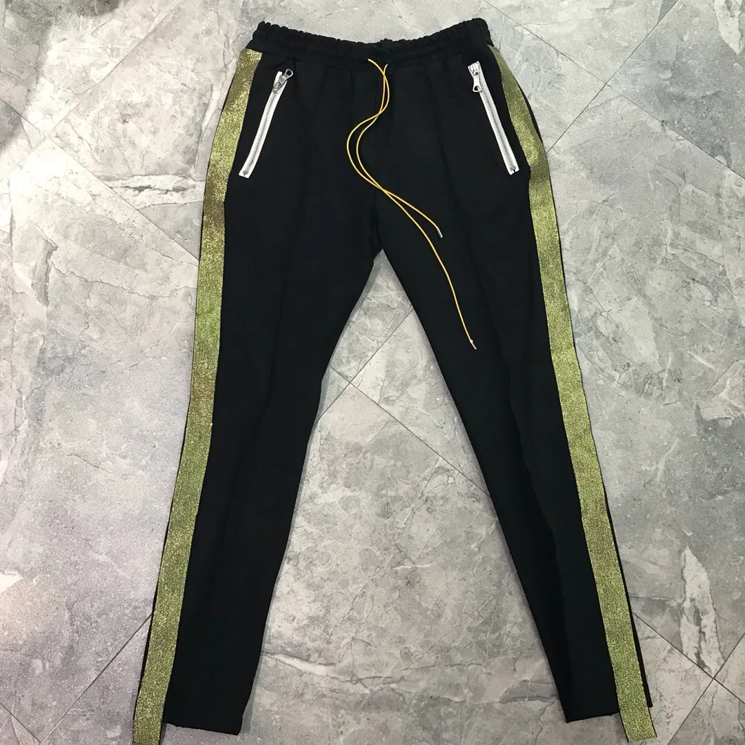 2019fw лучшая версия Rhude боковая Золотая Полоска для женщин и мужчин, штаны для бега в стиле хип-хоп, мужские повседневные спортивные штаны для бега - Цвет: 2