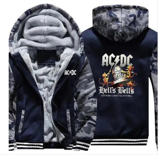Тёмно-синий Дизайн AC DC Bell Skull мужские толстовки с капюшоном I Got My Bell goning Take Ya To Hell утепленные топы на молнии больших размеров - Цвет: Тёмно-синий