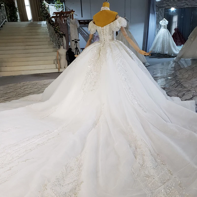 HTL2258 2021 New Dubai Wedding Dresses With Glitters Shiny Off Shoulder Ivory Wedding Dress Vestido De Novia Bohemio Vintage 2
