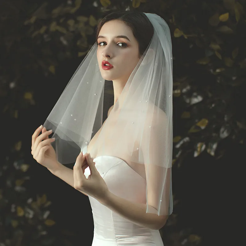 

2 Layer Veil Handmade Beaded Travel Shoot Bridal Veils Wedding Bride Veils Velos De Novia Wedding Veils for Wedding Dress
