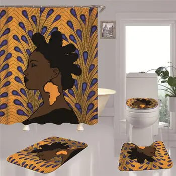 

Shower Curtain Bathroom Decor 4pcs Non Slip Toilet Polyester Cover Mat Set CP4