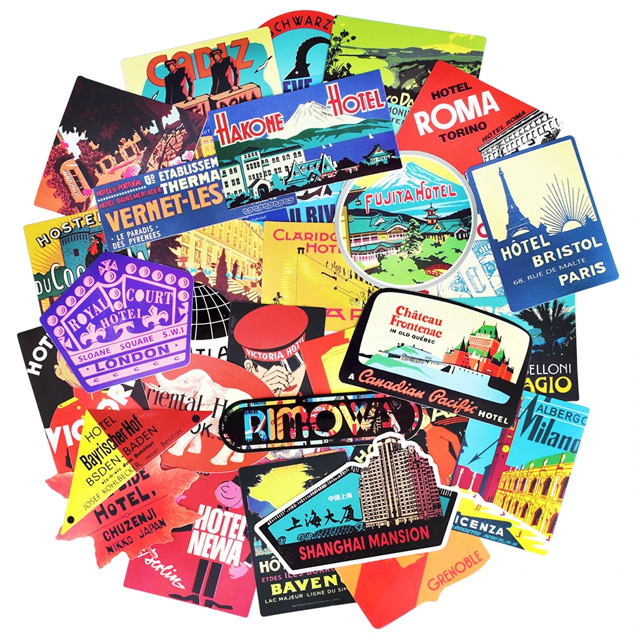 56pcs Vintage International Hotel Stickers Creative Graffiti Skateboard Decals 56pcs Vintage International Hotel Stickers Creative Graffiti Skateboard Decals