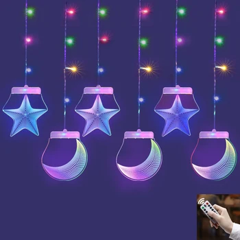 

USB Battery Light String Remote Star Moon Fairy String Light Birthday Party Hanging Christmas Decor Outdoor Waterproof Lamp