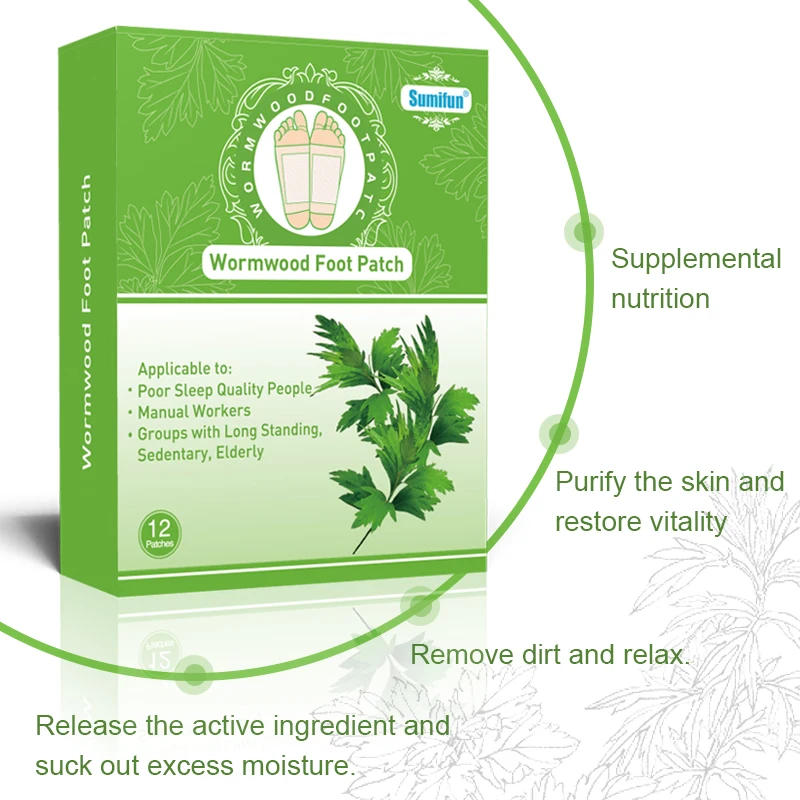 Sumifun 12Pcs Detox Foot Plaster Chinese Herbal Adhesive Pads Remove Toxin Foot Relax Swelling Body Detox Patch K04501