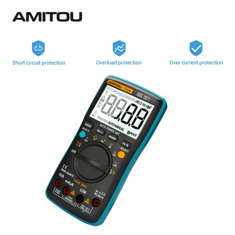 AMITOU T104 мультиметр мини авто мультимер цифровой вольтметр транзистор мультиметры