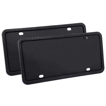 

Black Silicone License Plate Frame, Universal American Auto License Plate Frame, Rust-Proof, (2Pcs)