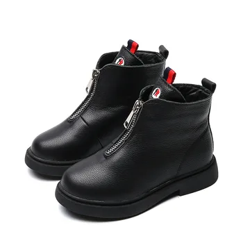 

2019 Winter Fashion Boots for Little Girl Solid Black Shoes Genuine Leather Boots Princess Ankle Boots Kid Outdoor Shoes 26-37
