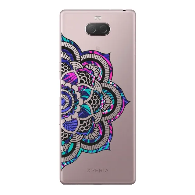 Чехол Xperia 10 Мандала флуоресцентный розовый фиолетовый прозрачный | Мобильные