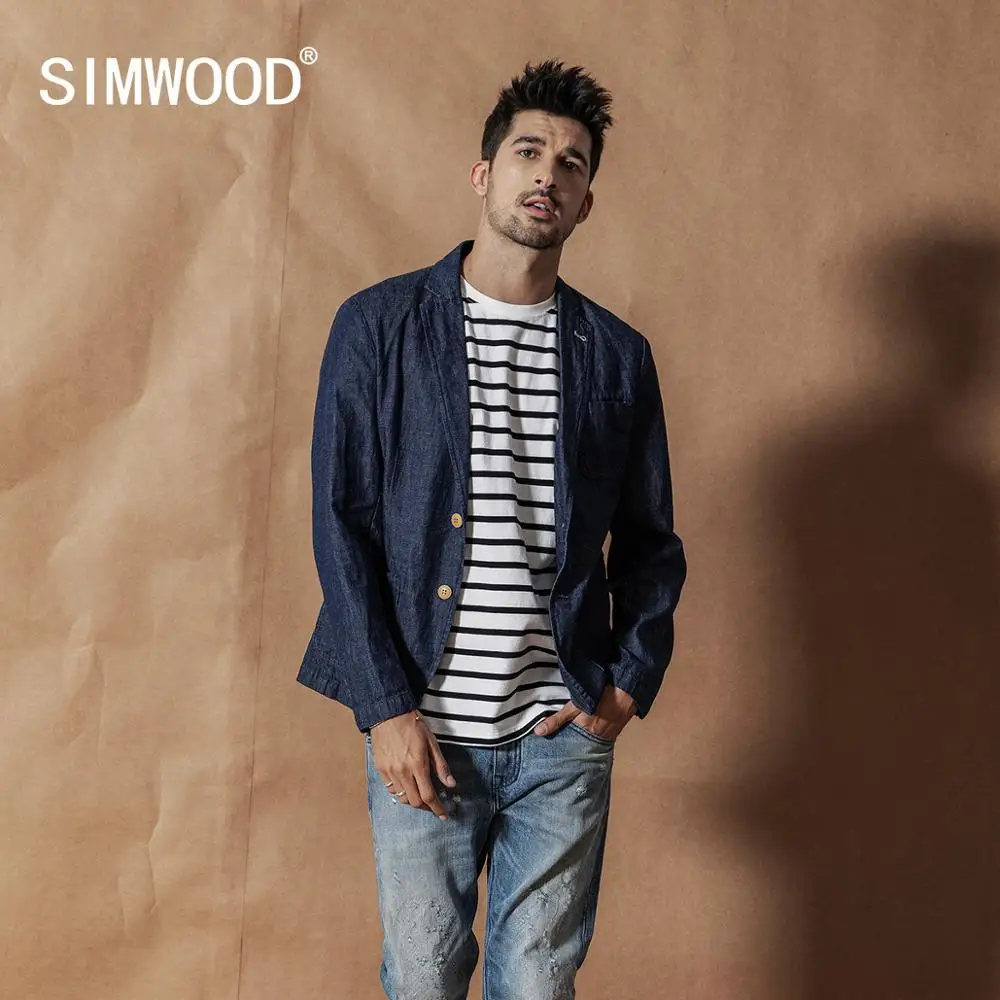 Мужской пиджак SIMWOOD, повседневный джинсовый блейзер, осенний пиджак плюс-сайз из хлопка, SI980543