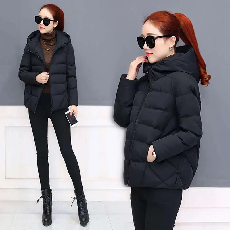 Повседневные куртки для женщин, новая мода, зимняя Корейская стильная теплая хлопчатобумажная с мягкой набивкой парка, женская короткая верхняя одежда с капюшоном P094