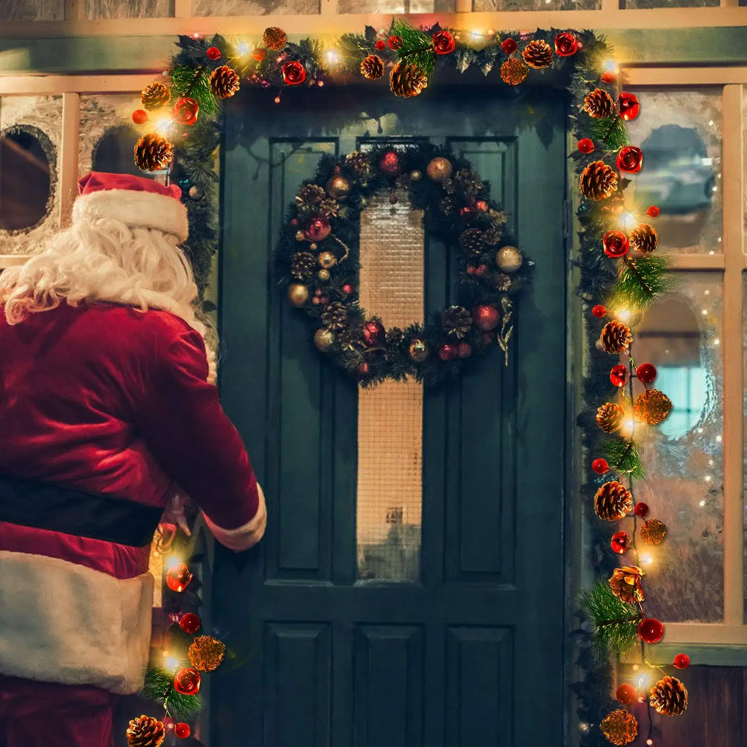 Рождественский светодиодный светильник s Pinecone, Рождественская елка, праздничный светильник s 6.56FT 20 светодиодный, красный, ягодный, сосновый конус, Декор, вечерние, открытый светильник