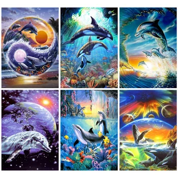

Huacan Diamond Painting 5d Dolphin Diamond Art Full Drill Embroidery Sea Mosaic Animal Home Decoration