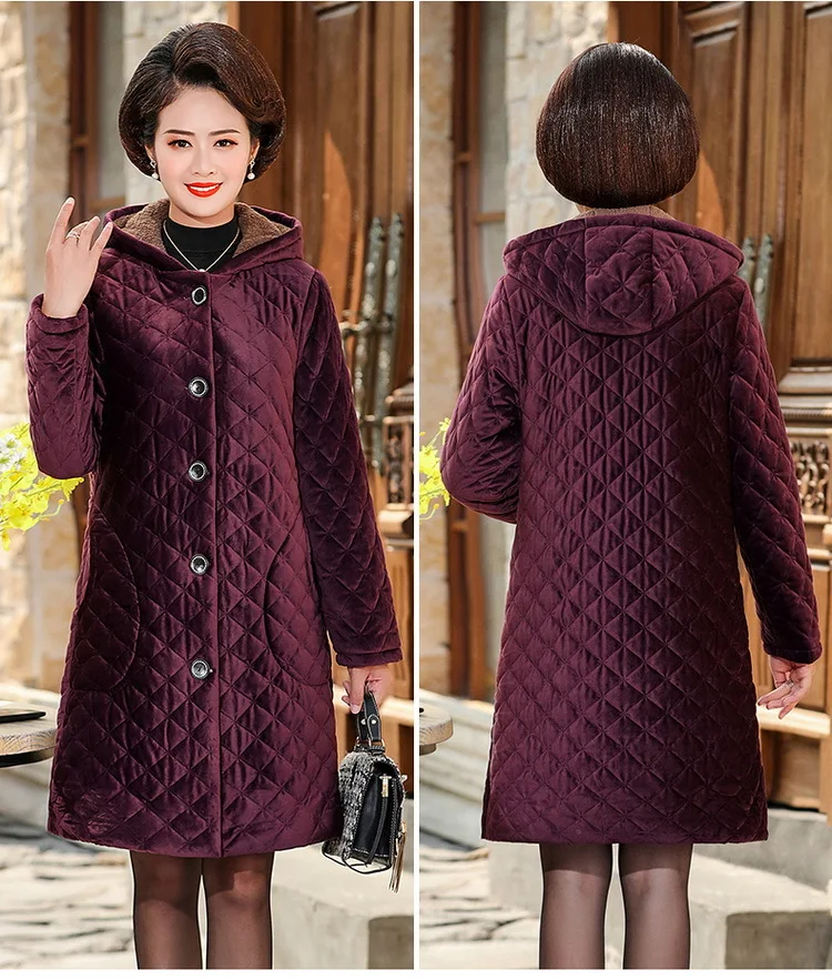 Middle Age Women Winter Tops Big Size Mother Clothes Plus Large Plus Size 5XL Female Parka Thick Warm Coats Hooded Outerwear