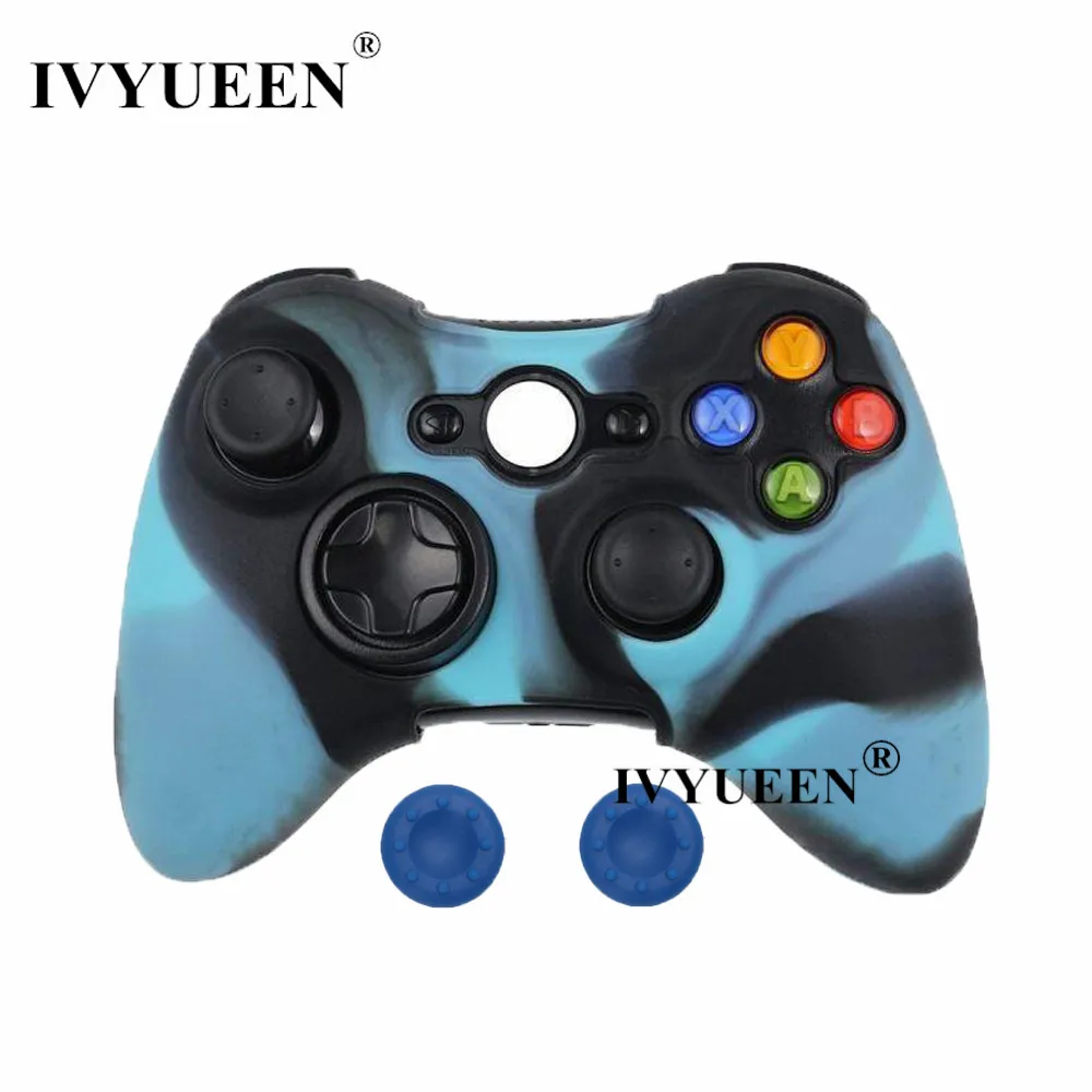 Black Blue IVYUEEN 20 цветов мягкий силиконовый защитный чехол для microsoft Xbox 360 проводной/беспроводной контроллер аналоговые палочки крышки - Цвет: Black Blue