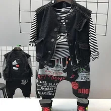 Одежда для малышей комплекты детской одежды Осенние комплекты для малышей Детская одежда с длинными рукавами спортивный костюм для мальчиков, ковбойская жилетка+ футболка+ Штаны, костюм из 3 предметов для маленьких мальчиков