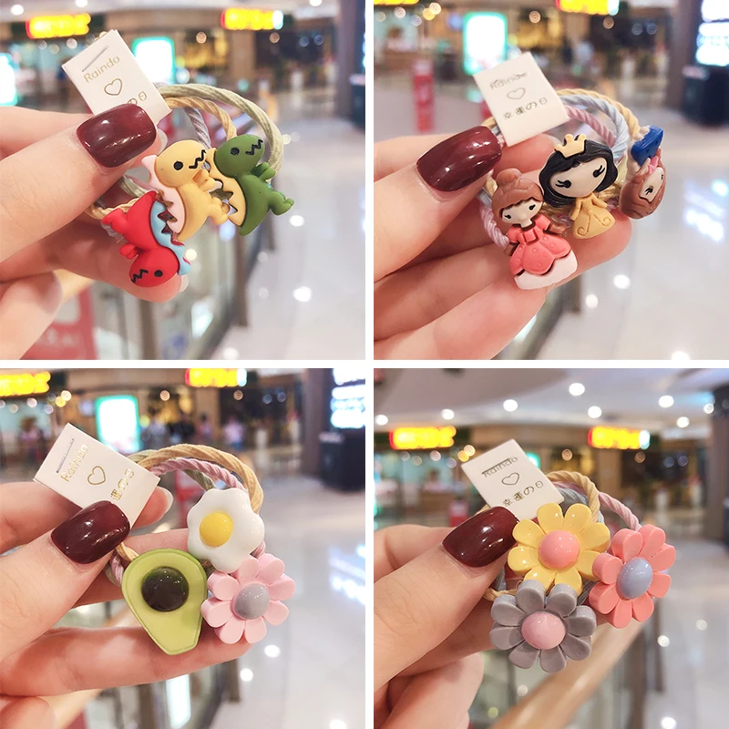 

3 Pcs/Set Women Girls Colorful Avocado Flower Elastic Hair Bands Ponytail Holder Cute Rubber Bands Scrunchie Hair Accessories