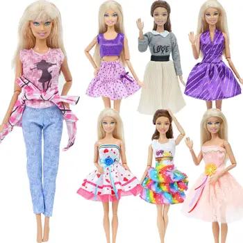 

One Set Fashion Doll Clothes Dress Daily Casual Wear Plaid Coat T-Shirt Pants Trousers Accessories Clothes For Barbie Doll Toy