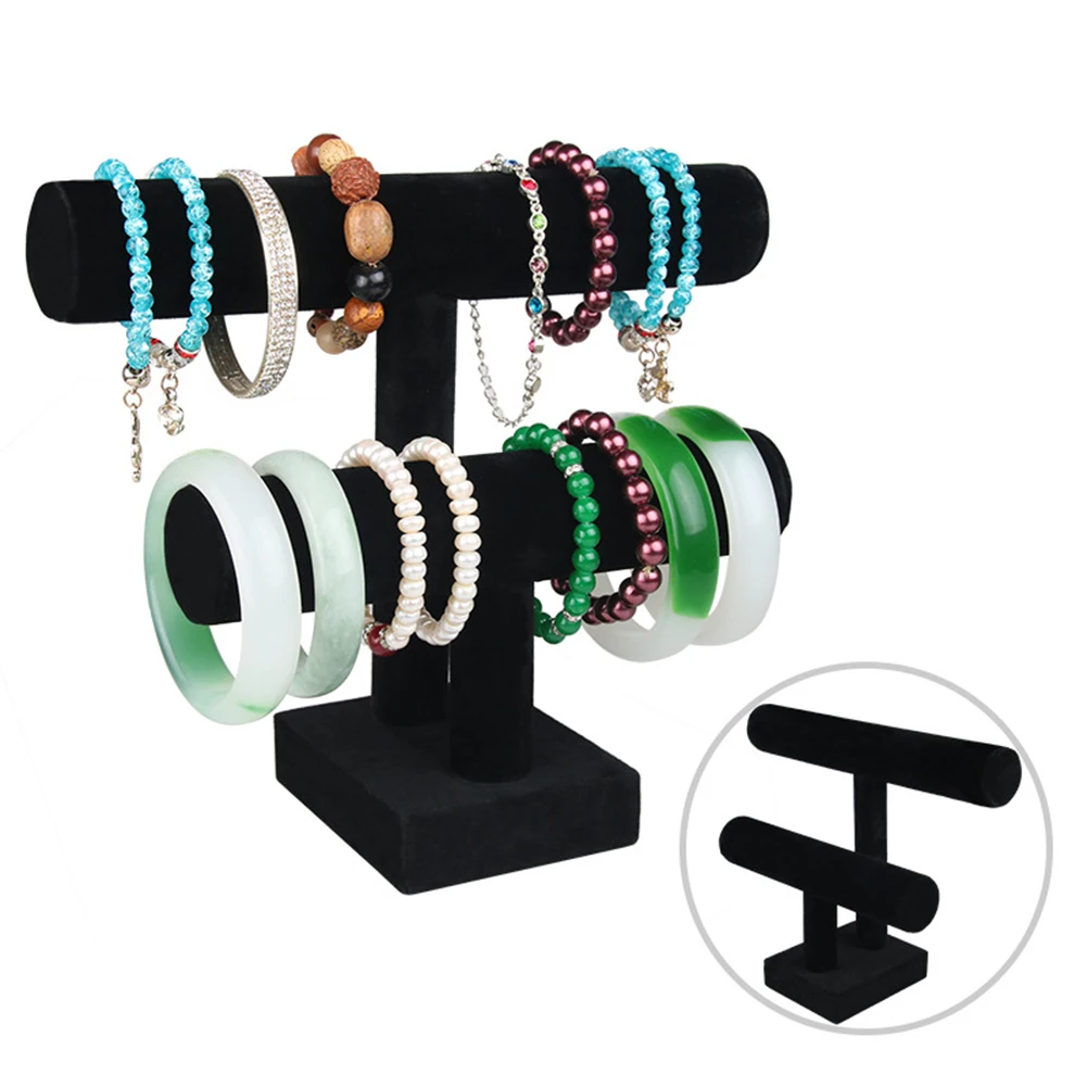 

2 Tier T-bar Jewelry Display Stand Tower Necklace Bracelet Bangle Anklet Watch Head Flower Headband Display Props Storage Rack