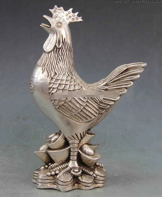 922+++ китайский белый Медный Серебряный fengshui Lucky YuanBao Cion Зодиак куриный петух