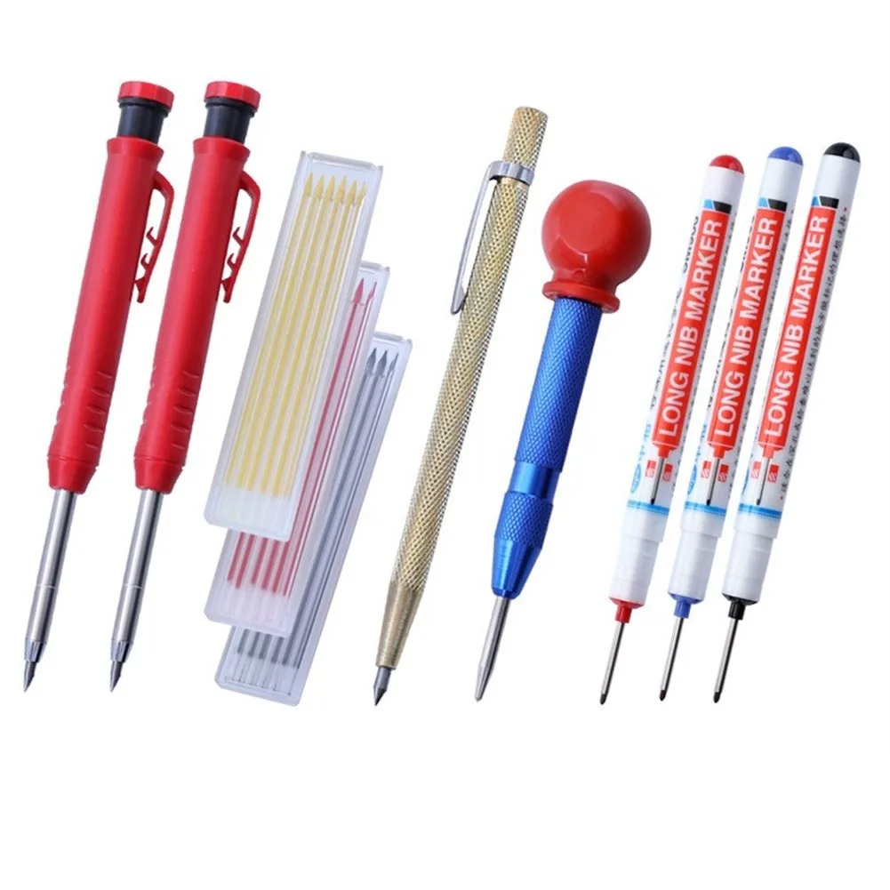 cheap!!!- 10PCS Carpenter Pencils Set With 18PCS Built-in Pencil
Refills Mechanical Drawing Pencils Marker Marking Tool For Woodworking